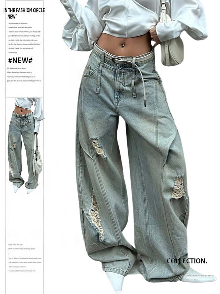 Mom Jeans Women - Damskie spodnie jeansowe z dziurami na
