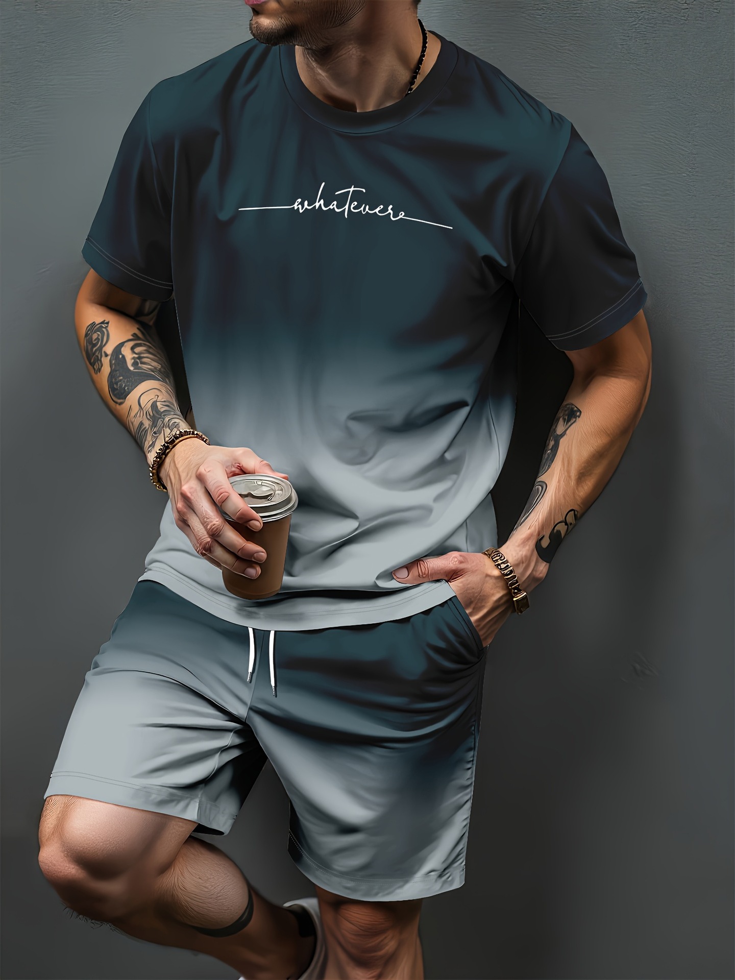 Trend Women Fashion - Gradientowy wzór liter, druk 3D, dresy