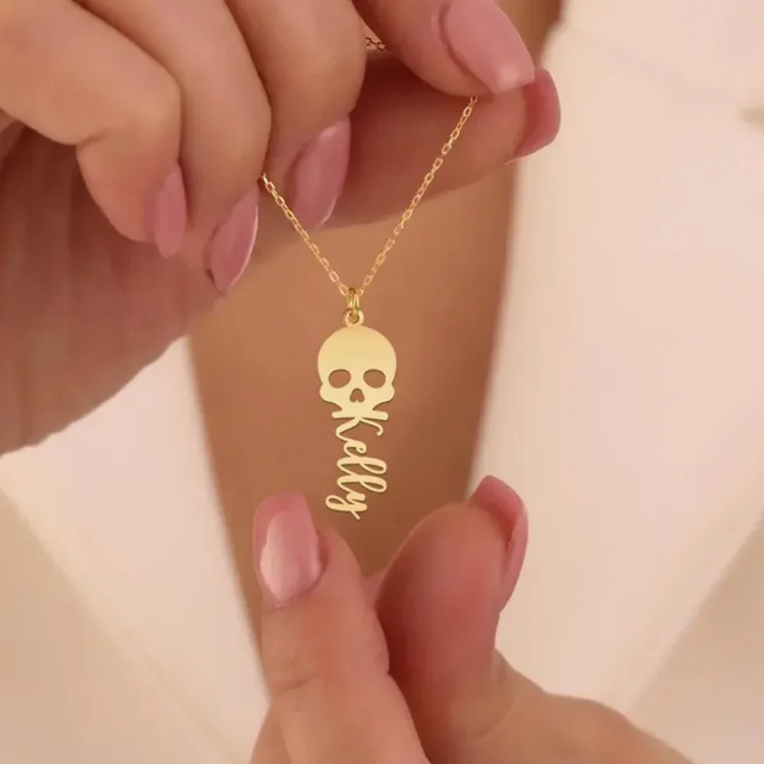 Women'S Fashion Edgy - Naszyjnik z czaszką z możliwością personalizacji