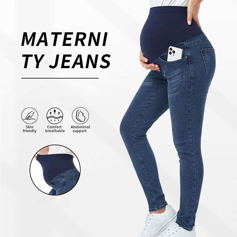 Mom Jeans Women - Dżinsy ciążowe z wysokim stanem, obcisłe,
