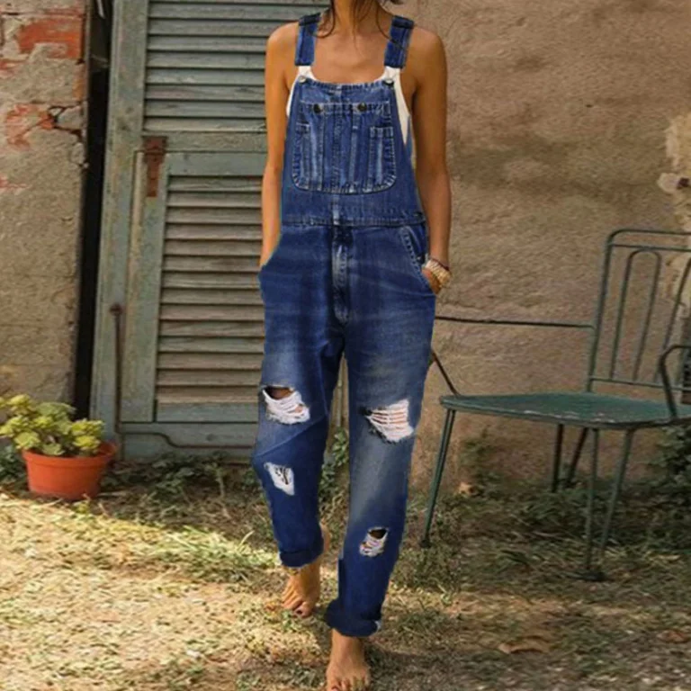 Blue Denim Jumpsuit Overalls R – Mom Jeans Women recenzja i cena